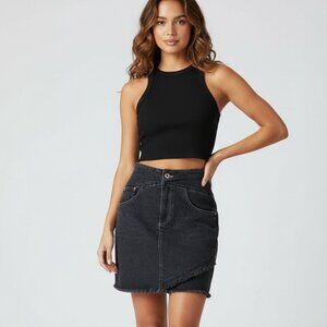 Zara Black Distressed Denim Skirt